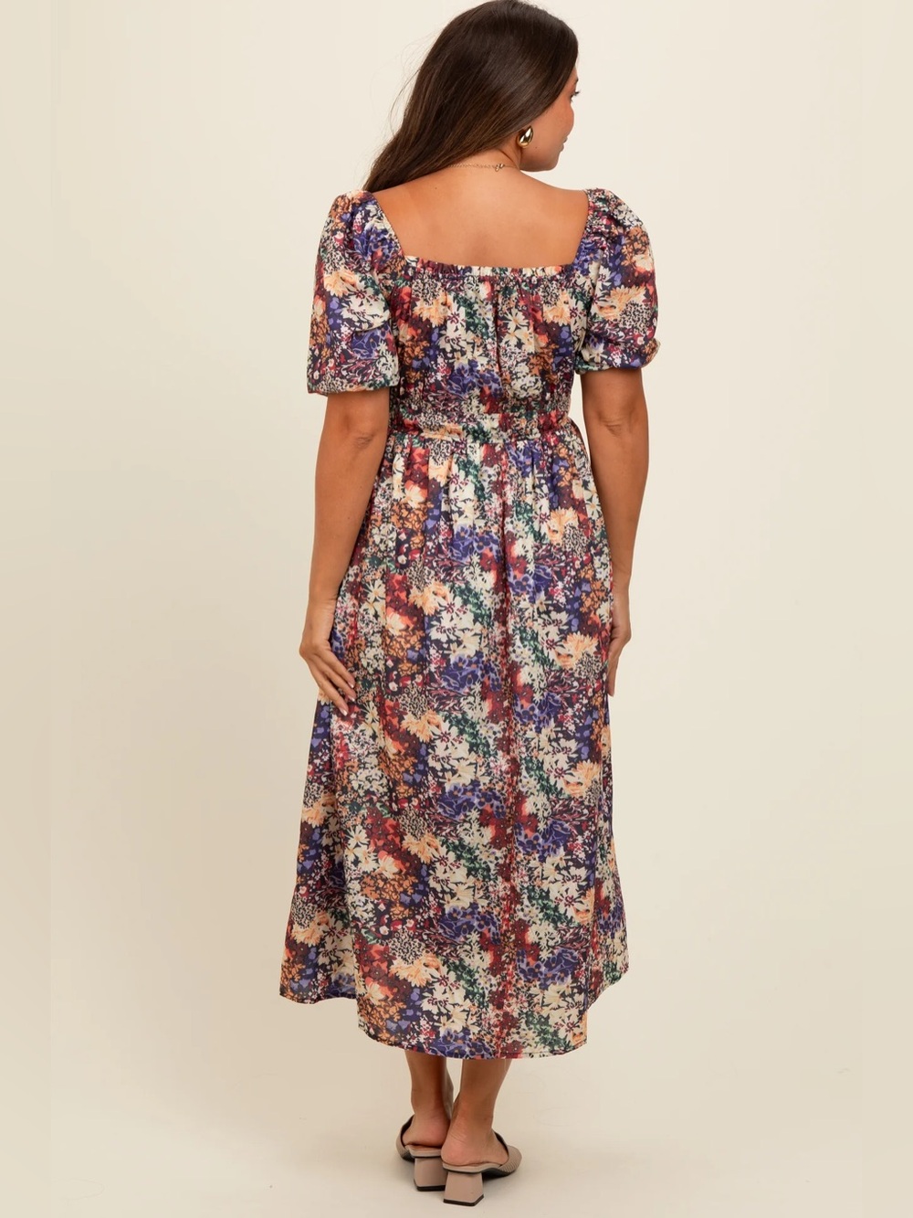 EUC Baltic Born Eden Dress Multi-Color Floral Puff Sleeve Square Neck Midi Dress - Picture 5 of 14
